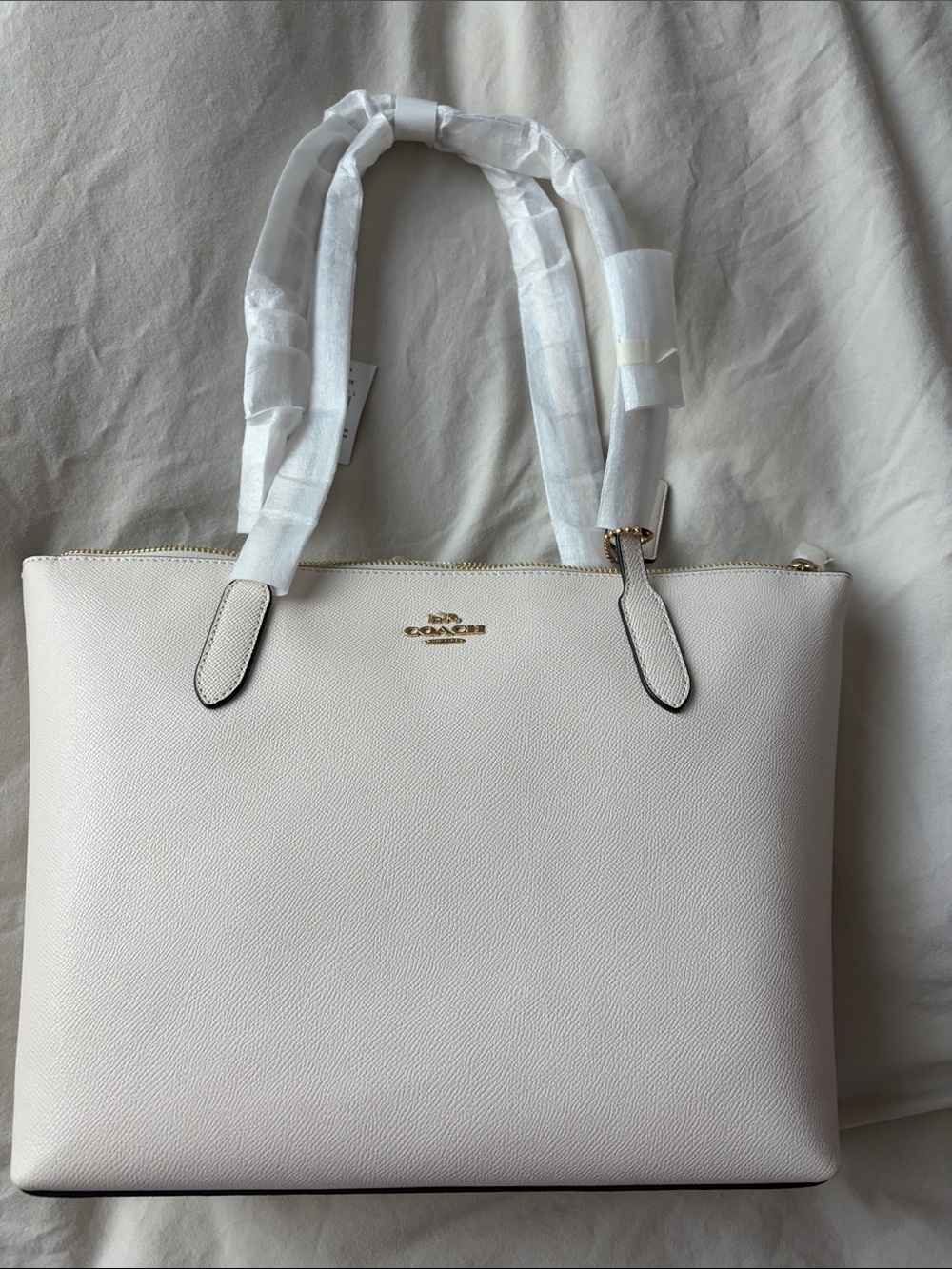 Coach Pebbled Leather Tote in Cream